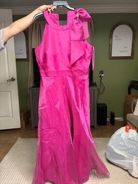 Macy's Hot Pink Sleeveless Bow-Shoulder Formal Dress